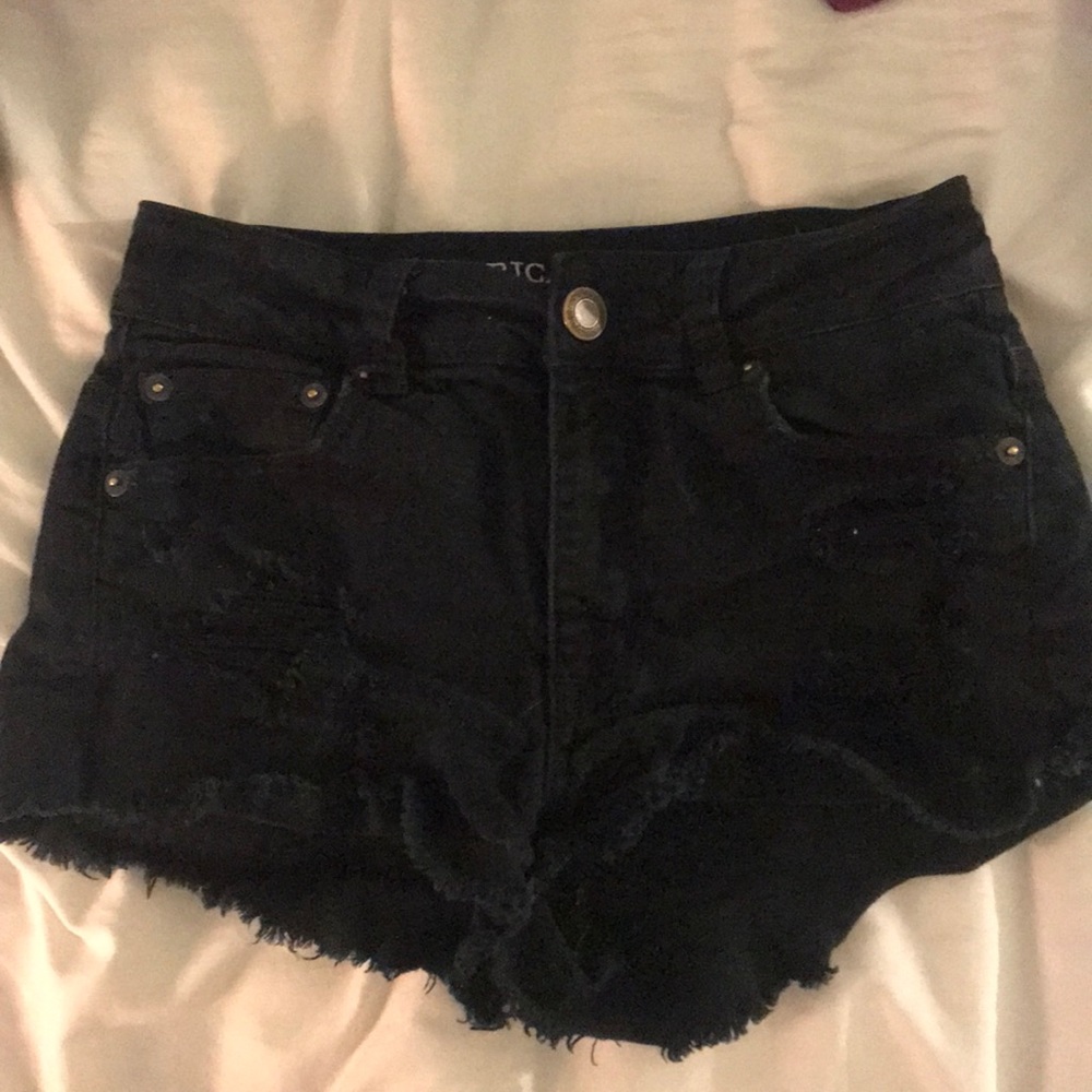 Black denim shorts